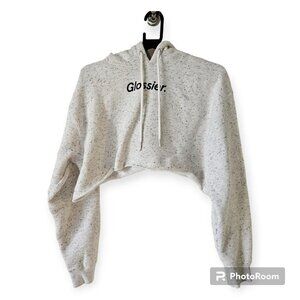 Glossier Cream Speckled Cropped Longsleeve Hoodie Size Small